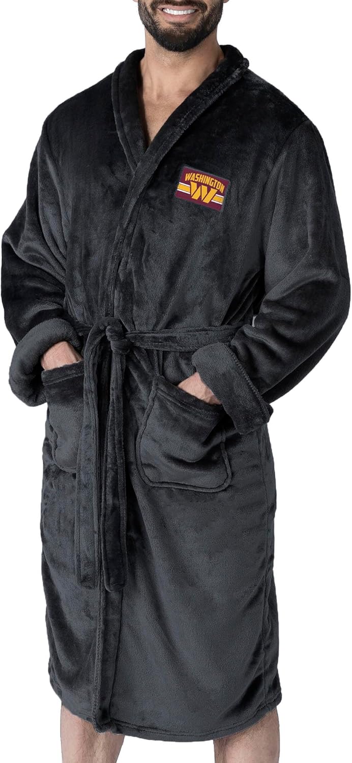 Northwest NFL Washington Commanders Silk Touch Bath Robe, Large/X-Large, Rollout Black