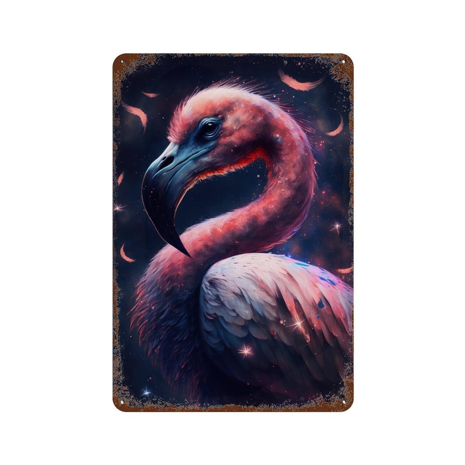 Vintage Metal Tin Sign Cosmic Flamingo Artwork 11.8"x7.9", Classic Wall Plaque for Pub, Kitchen And Man Cave Decor