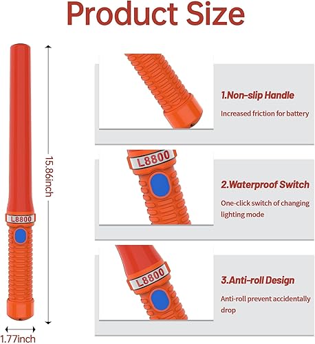 Miniatura 5 de Bastones LED de control de tráfico de 16 pulgadas, varita de tráfico de señal con 2 pilas C de celda seca (no incluidas), varita de seguridad de