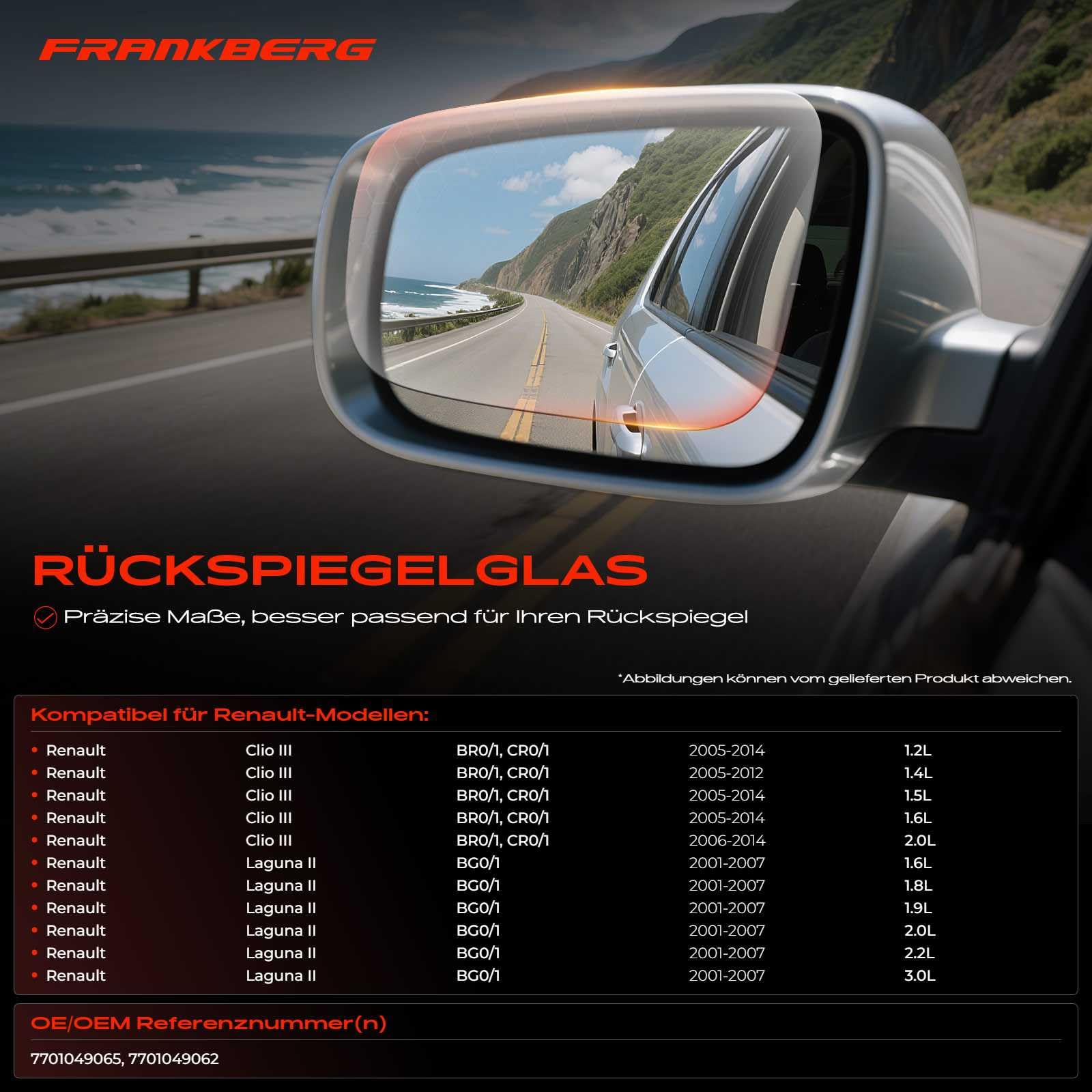 Frankberg 2x cristal para espejo retrovisorl Izquierda derecha 7701049062