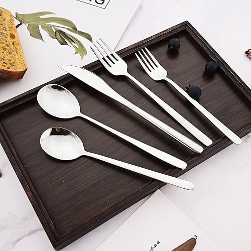 Miniatura 7 de BRIIEC SUS304 - Juego de cubiertos de acero inoxidable plateado juego de cubiertos de estilo coreano simple y clásico 20 piezas pulidas con espejo