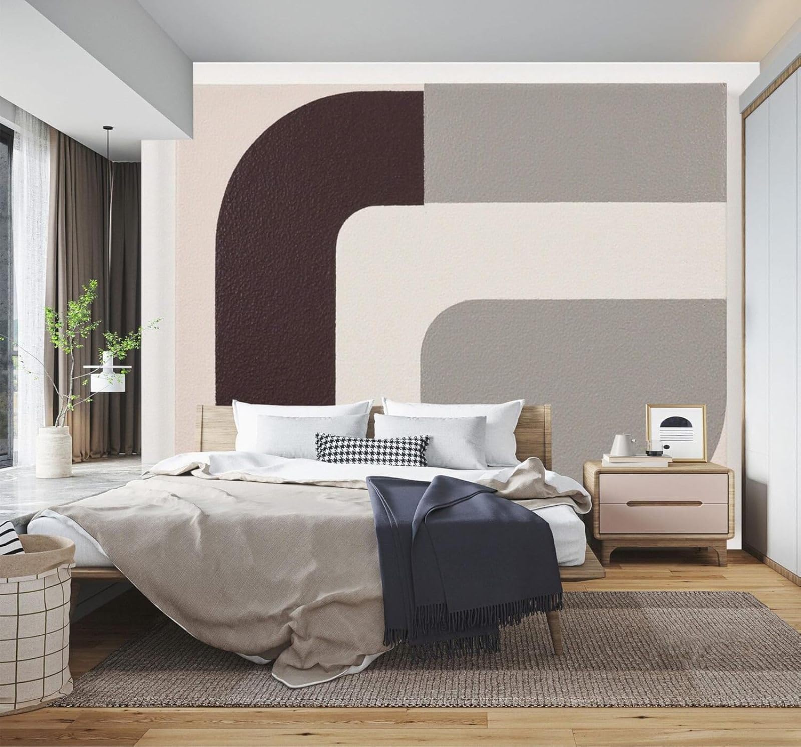 3D Carta da Parati Minimalista Astratto Forme Geometriche Grigio Neutro