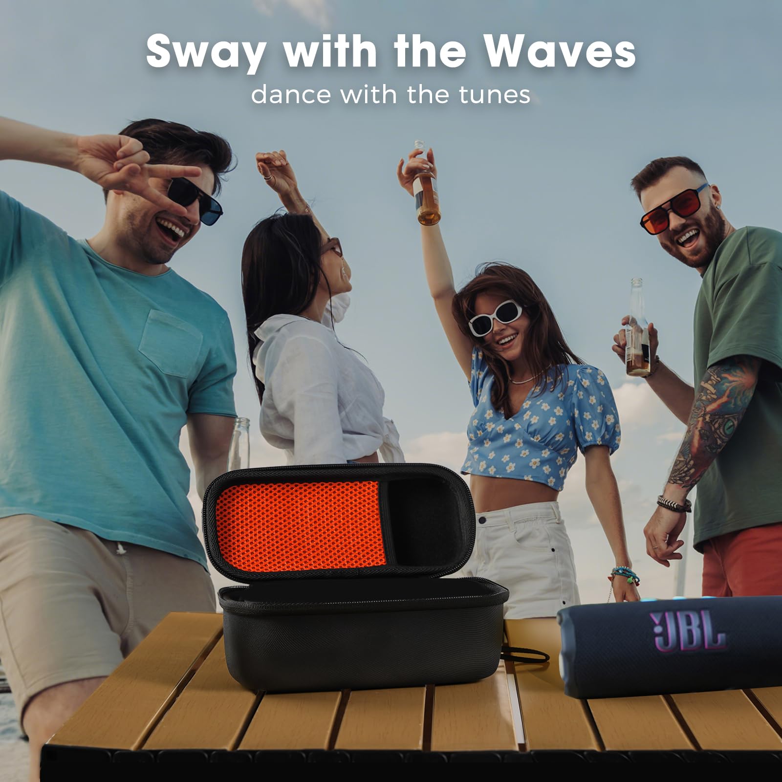 ProCase Custodia da Trasporto per JBL Flip 7/JBL Tuner 2, Duro Custodia da Viaggio Protettiva Impermeabile con Tracolla per Flip 7/6/5 Speaker Bluetooth -Nero(Solo Caso)