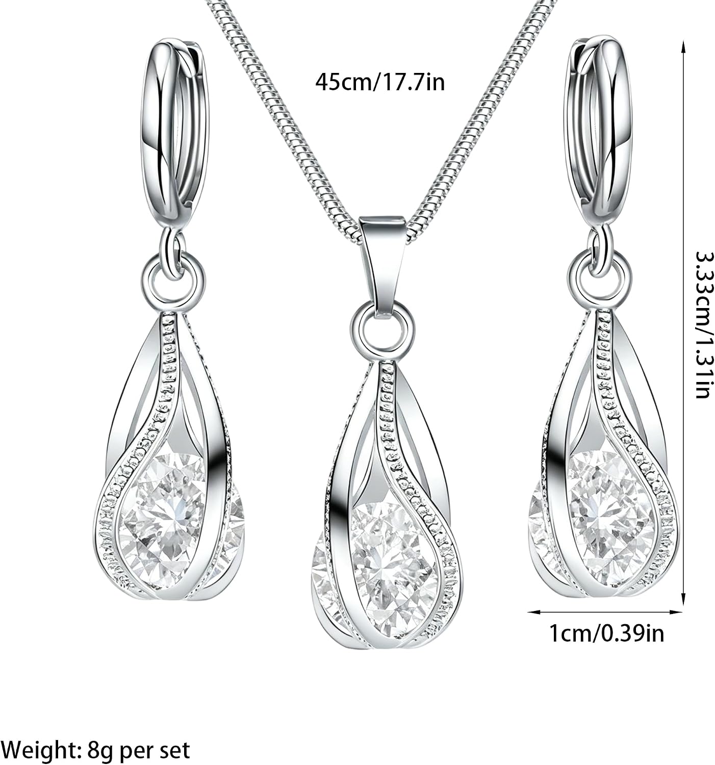 Crystal Jewelry AlloyTeardrop Pendant Necklace Drop Earrings Set Elegant Sapphire Color Jewelry for Women image 5