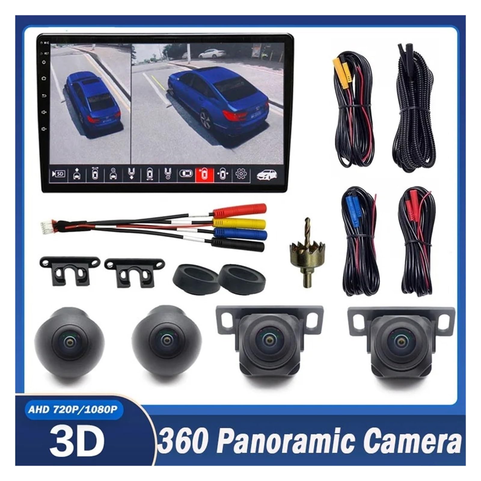 Camara Marcha Atras Panorámico Vista Envolvente 720P 1080P 360 Que Conduce con Panorámico De Vista De Pájaro Cámara Coche De 4 Piezas