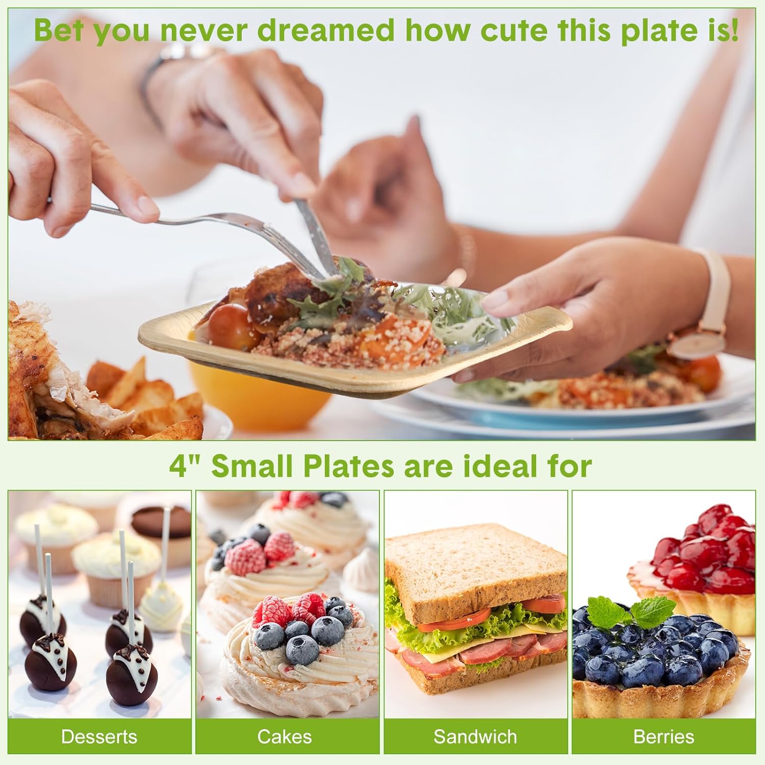 150 Pieces 4 Inch Palm Leaf Square Bamboo Plates Disposable Wood Dinnerware Set Leaf Plates for Weddings Catering Events Birthday Summer Party - Image 3