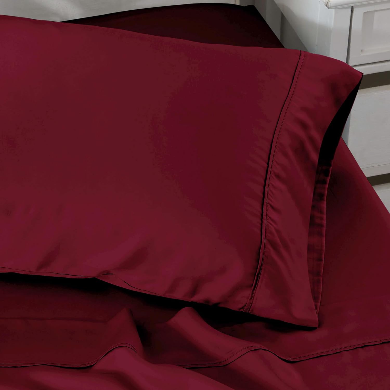 Superior Silky Soft 300 Thread Count 100% Modal from Beechwood Pillowcases - Naturally Cooling, Breathable & Durable, Sateen Weave, for Bedrooms & Kids Rooms, 2-Pack - Standard Size, Burgundy