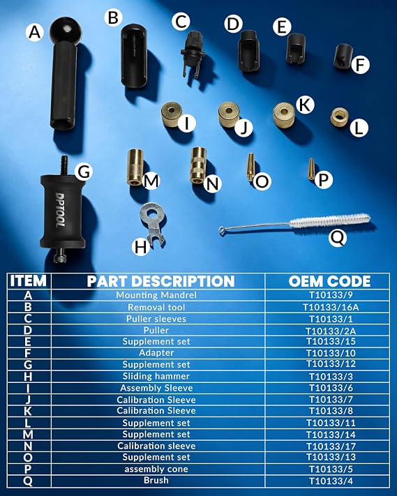 DPTOOL T10133 Fuel Injector Puller Removal Seal Installer Kit for Audi VW
