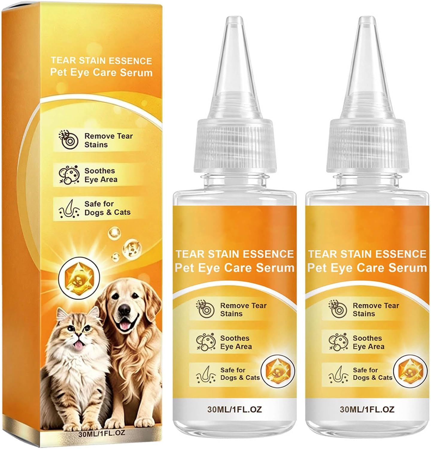 Gentle Pet Eye Care Serum for Dogs & Cats, Pet Tear Stain Remover Serum，2Pc