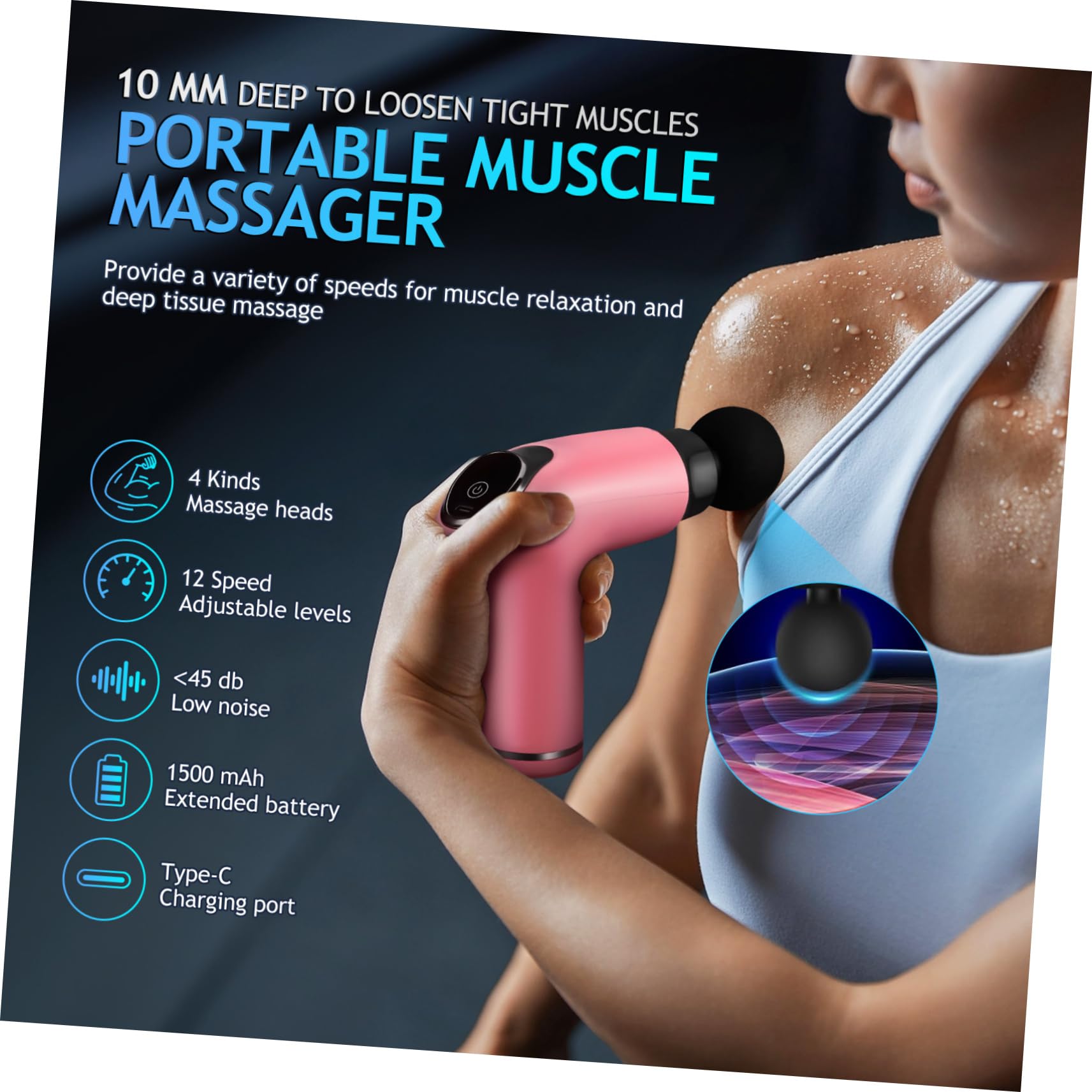 FRCOLOR Pistola De Fascia Eléctrica Inteligente Masajeador De Percusión Herramienta De Masaje Muscular Para Oficina Hogar y Atletas