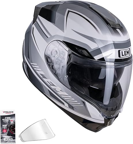 LEM Cascos de motocicleta de cara completa, cascos para hombres, con certificado DOT, PINLOCK y DVS de doble visión, casco de motocicleta de calle