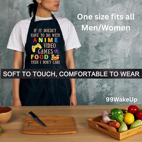 Miniatura 4 de Divertido juego de anime, diseño de videojuegos, con temática de comida, delantal, talla única, cocina para hombres y mujeres