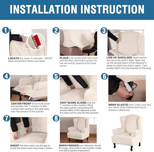 Miniatura 6 de H.VERSAILTEX Wingback - Fundas para silla de terciopelo de felpa para silla, 1 pieza de alta elasticidad con respaldo de ala, funda para sofá, funda