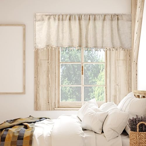 Miniatura 5 de 2 cenefas de cocina con borlas bohemias para tratamiento de ventanas, cenefas de lino boho de 55 x 15 pulgadas, cenefa moderna para filtrar la luz,