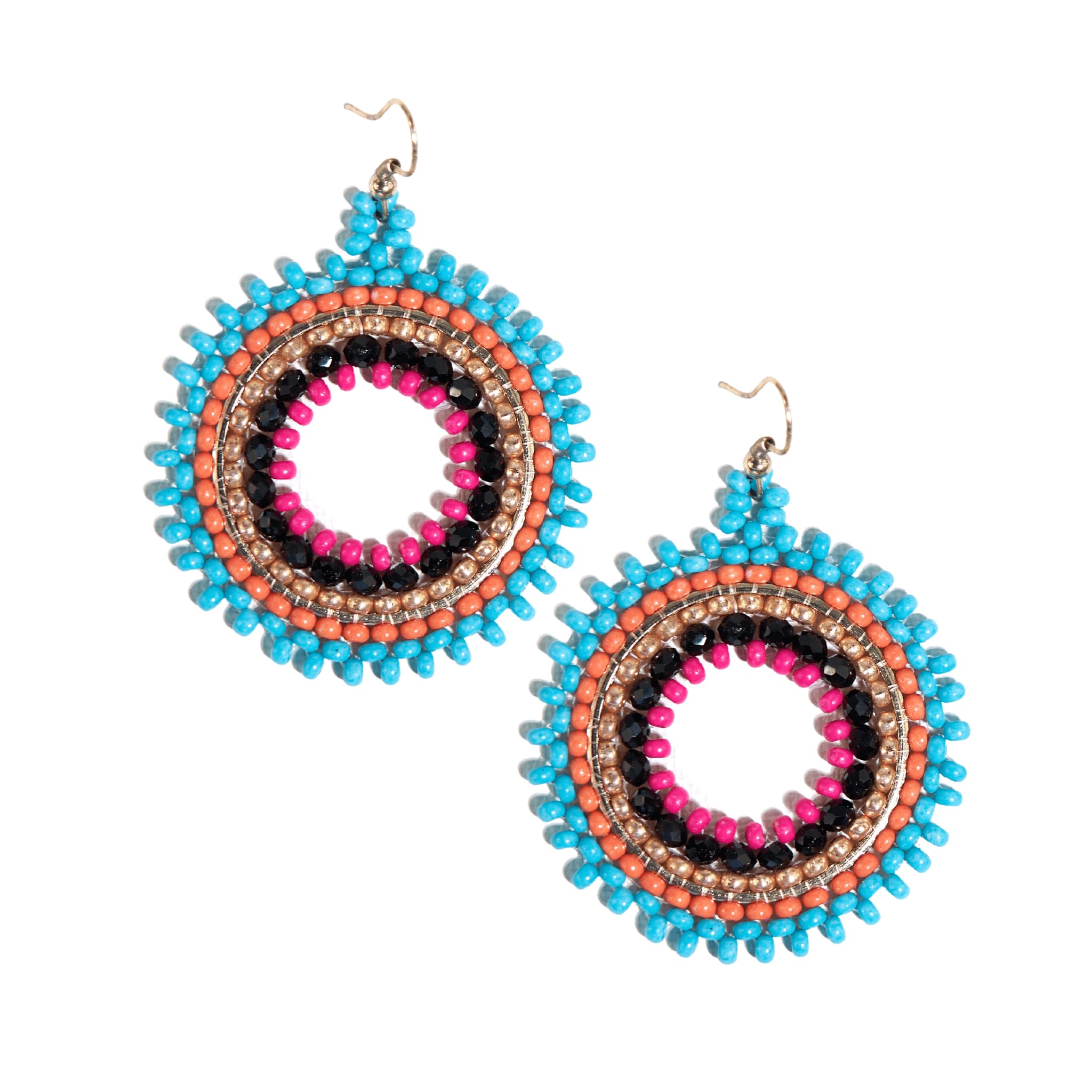 INK+ALLOY Women's Beaded Hoop Earrings Lulu Seed Bead Boho Circles Large Statement Hoops Handmade Jewelry for the Modern Bohemian, 2.75-Inch (Turquoise)