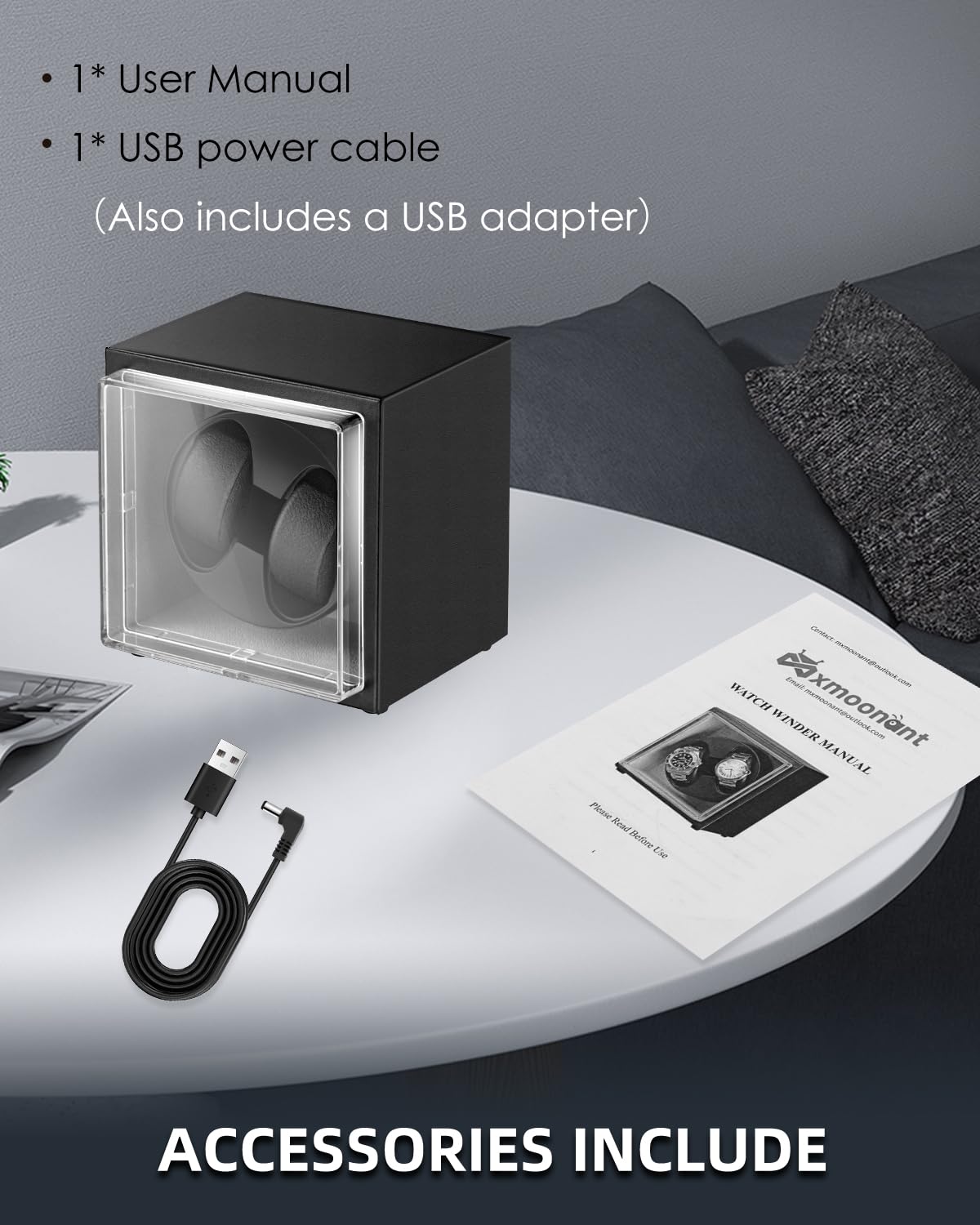 Mxmoonant Cajas Giratorias para 2 Relojes, 5 Modos de Rotación con Motor Silencioso y luz LED, Alimentación por Adaptador de CA y Batería, Silencioso y Elegante