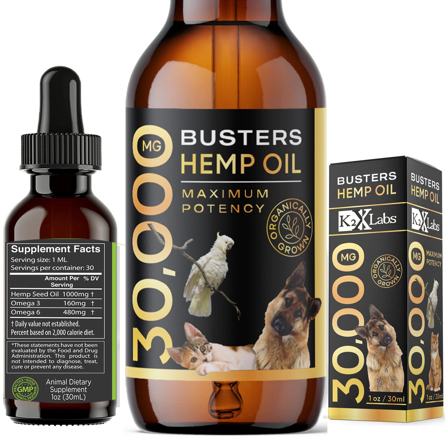 Buster's Organic Hemp Oil Treats for Dogs & Cats - Perfect Ratio Omega 3 & 6 - Made in USA - Hip & Joint Health, Natural Relief, Calming (1-Pack)