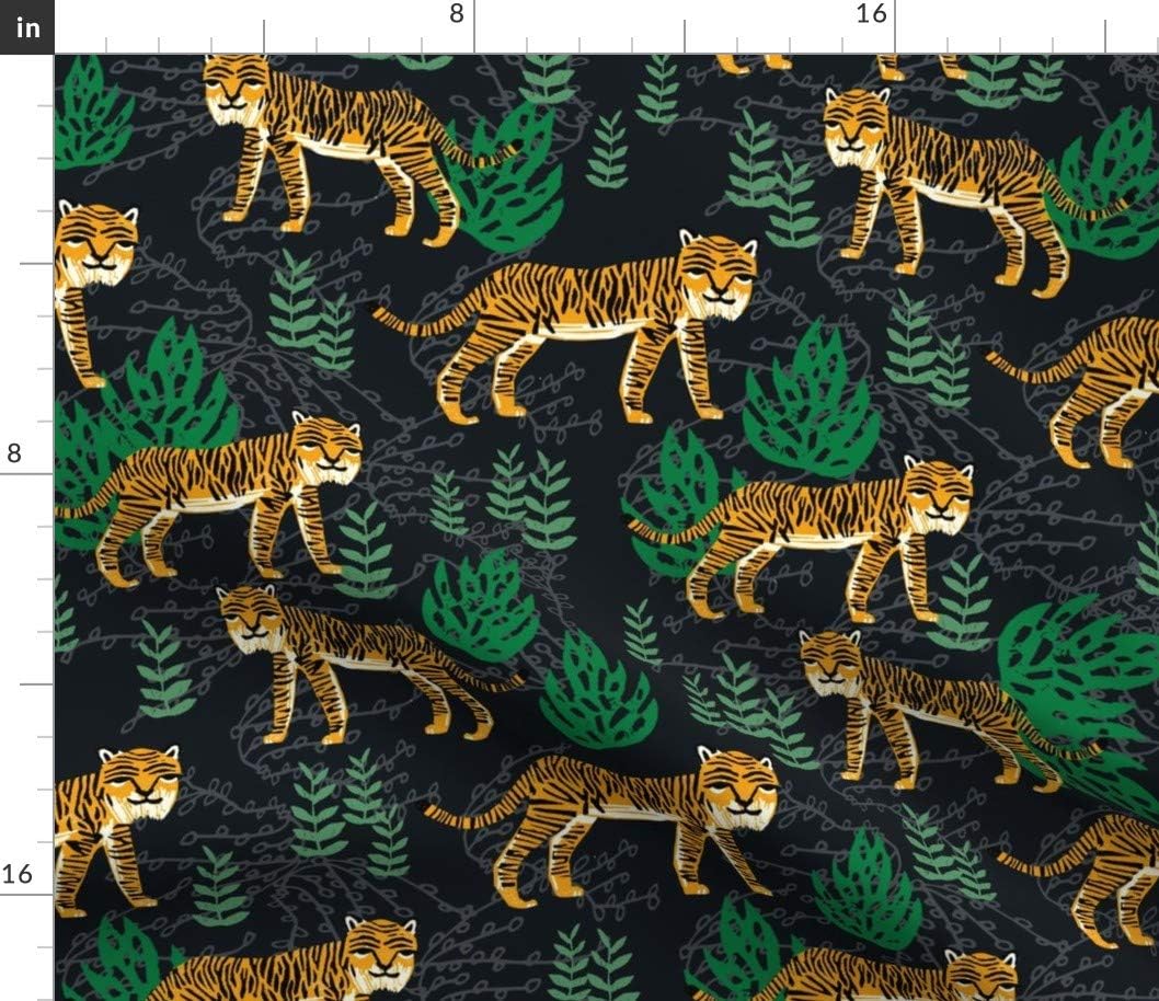 Spoonflower Fabric - Safari Tiger Green Animal Pattern Block Print Printed on Petal Signature Cotton Fabric by The Yard - Sewing Quilting Apparel Crafts Decor