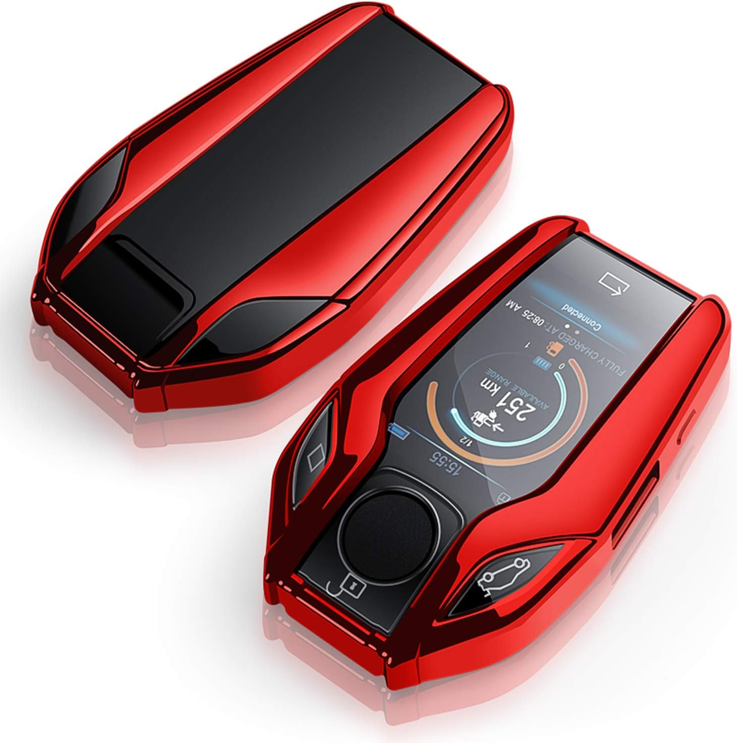 Uxinuo Compatible with BMW Smart Display Key Fob Cover Case Fit for BMW 5 Series BMW New 7 Series G11 G12（Red）