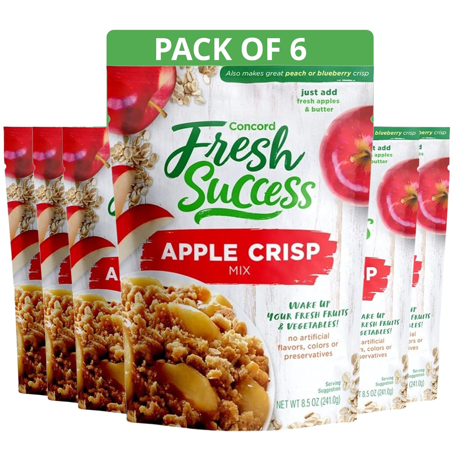 Concord Foods Apple Crisp Mix: Easy-to-Make Dessert with Delicious Ready to Go Ingredients - Sweet, Tender, Fruit Dessert Covered in Buttery, Cinnamon Crumb Topping (8.5 oz Pack of 6)