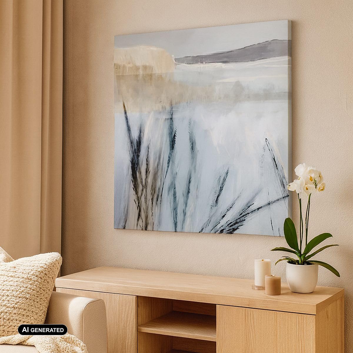 Cuadro sobre Lienzo 60x60cm Moderno Cuadrado Abstracto Botánica - 5628 | Brillante Minimalismo Pedazo Cuadro Decorativo Grande Arte mural Decoración del Hogar Salón Dormitorio Cuadros de Pared