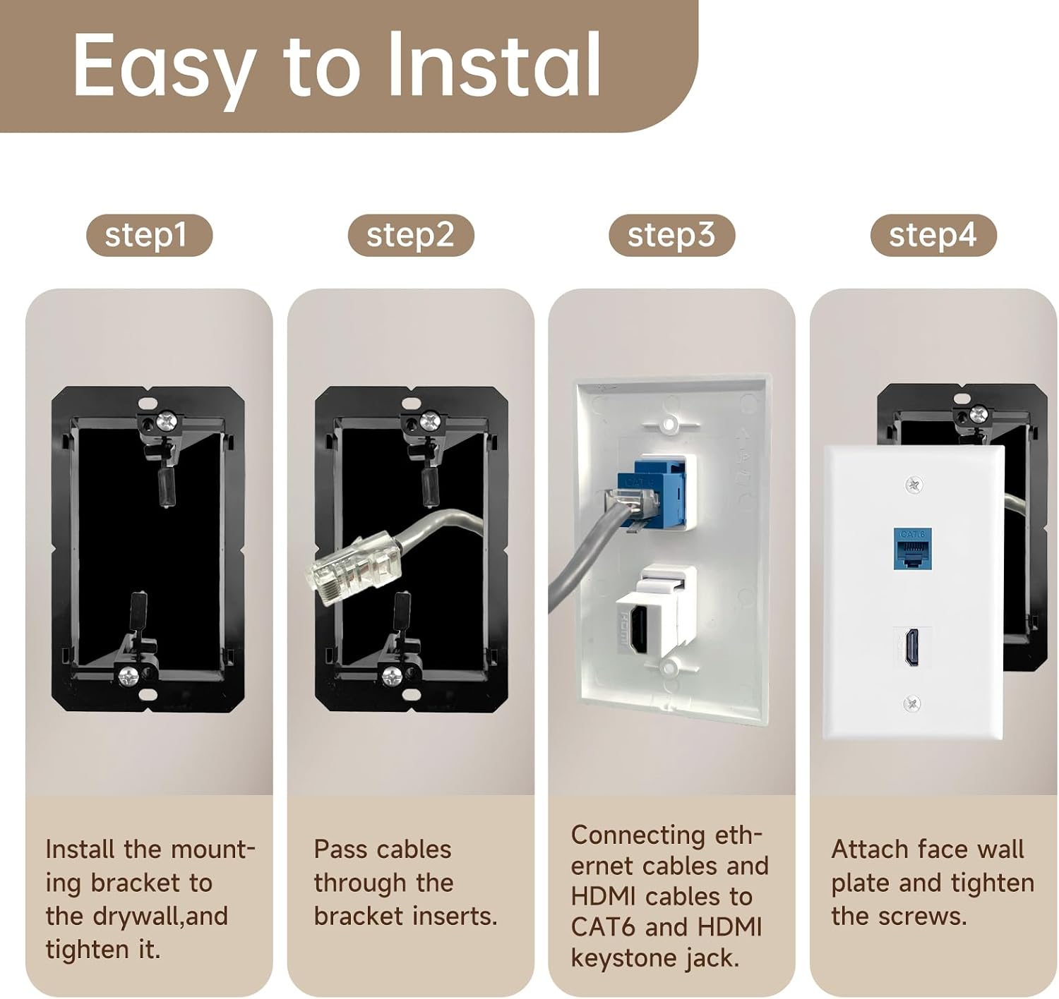 HDMI Ethernet Wall Plate White with Low Voltage Mounting Bracket Black