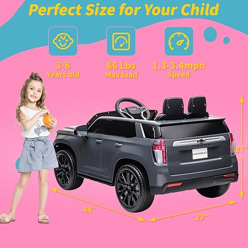 Miniatura 2 de Auto eléctrico Chevrolet Tahoe de 12 V para niños, con licencia para niños, vehículos eléctricos para niños con control remoto, suspensión de