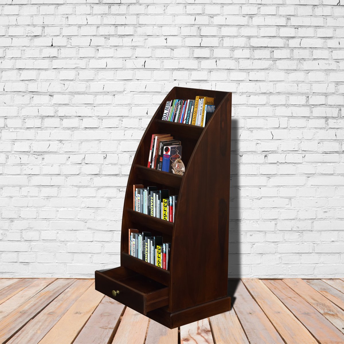 Furniture Gully | Sheesham Wood | Traditional Magazine and Newspaper Stand Rack with 1 Drawer in Mahogany Finish-image-17