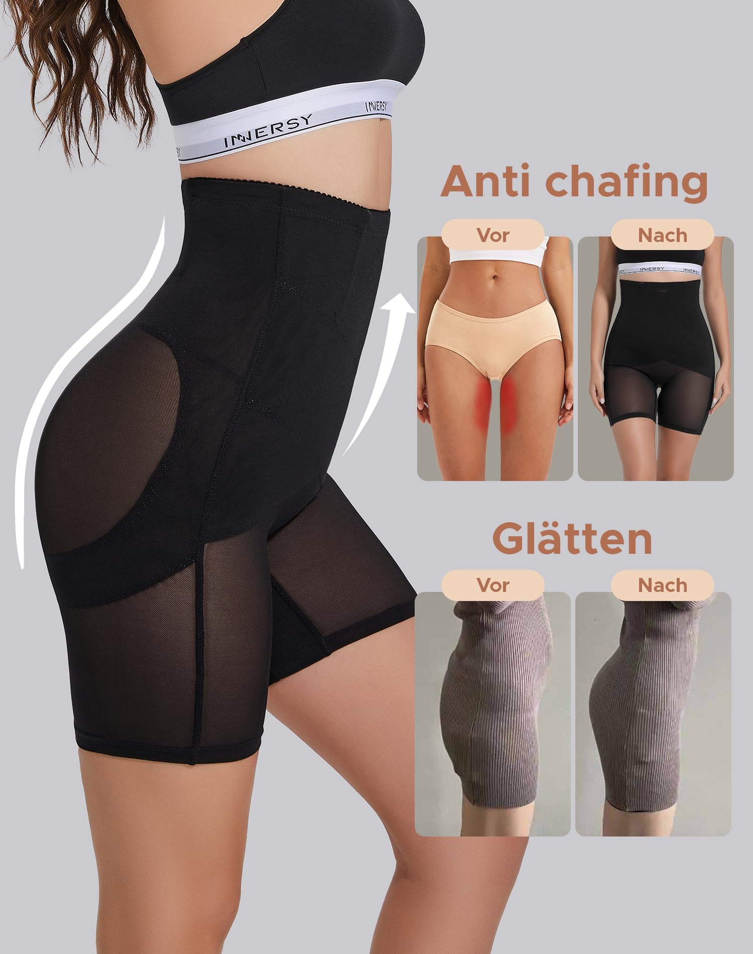 INNERSY Mutande Contenitive Donna Pancia Piatta Vita Alta Intimo Modellante Pantaloncini Contenitivi