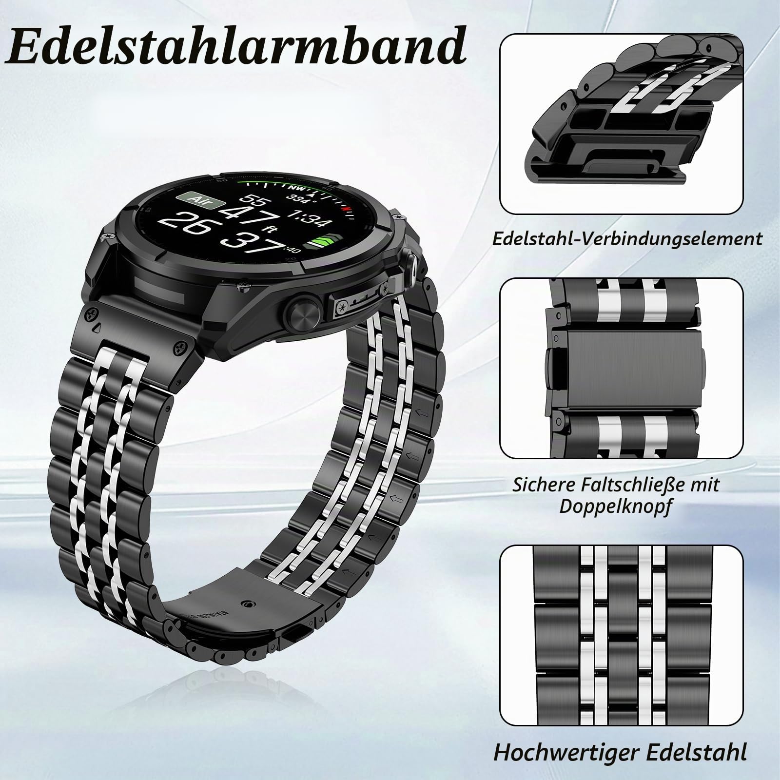 22mm Metall Armband für Garmin Fenix 8 AMOLED/8 pro 47mm/7/7 pro/6/6 pro/5 plus,Quickfit Edelstahl Armband Kompatibel mit Quatix 8/Epix Pro/Approach S70 47mm/Forerunner 970/965/955/Descent G2