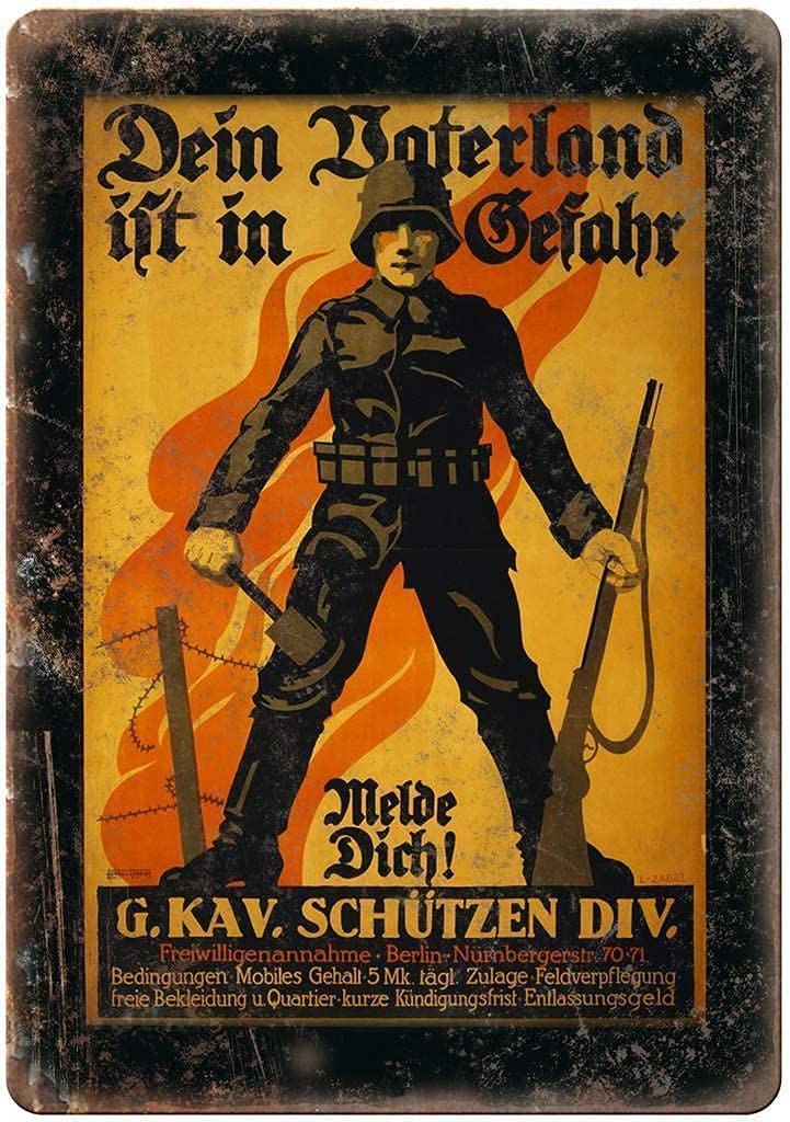 Yunking Vintage Metal Wall Decor Metal Poster Plaque German Ww2 Poster Art Aluminum Sign Wall Poster Plaque For Home Kitchen Bar Coffee Shop 8X12 Inch
