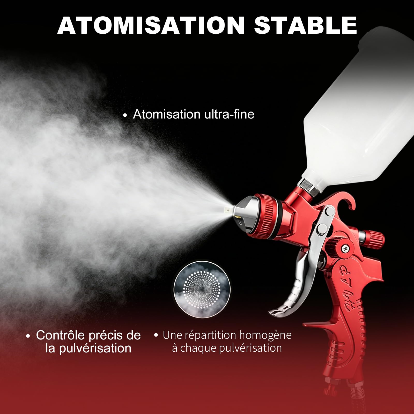 Pistolet HVLP avec Buses de 1,4/1,7/2,0/2,5 mm et manomètre, kit de Pistolet à air Comprenant Un Pistolet à Peinture Automobile à Alimentation par gravité, adapté à la Peinture Automobile