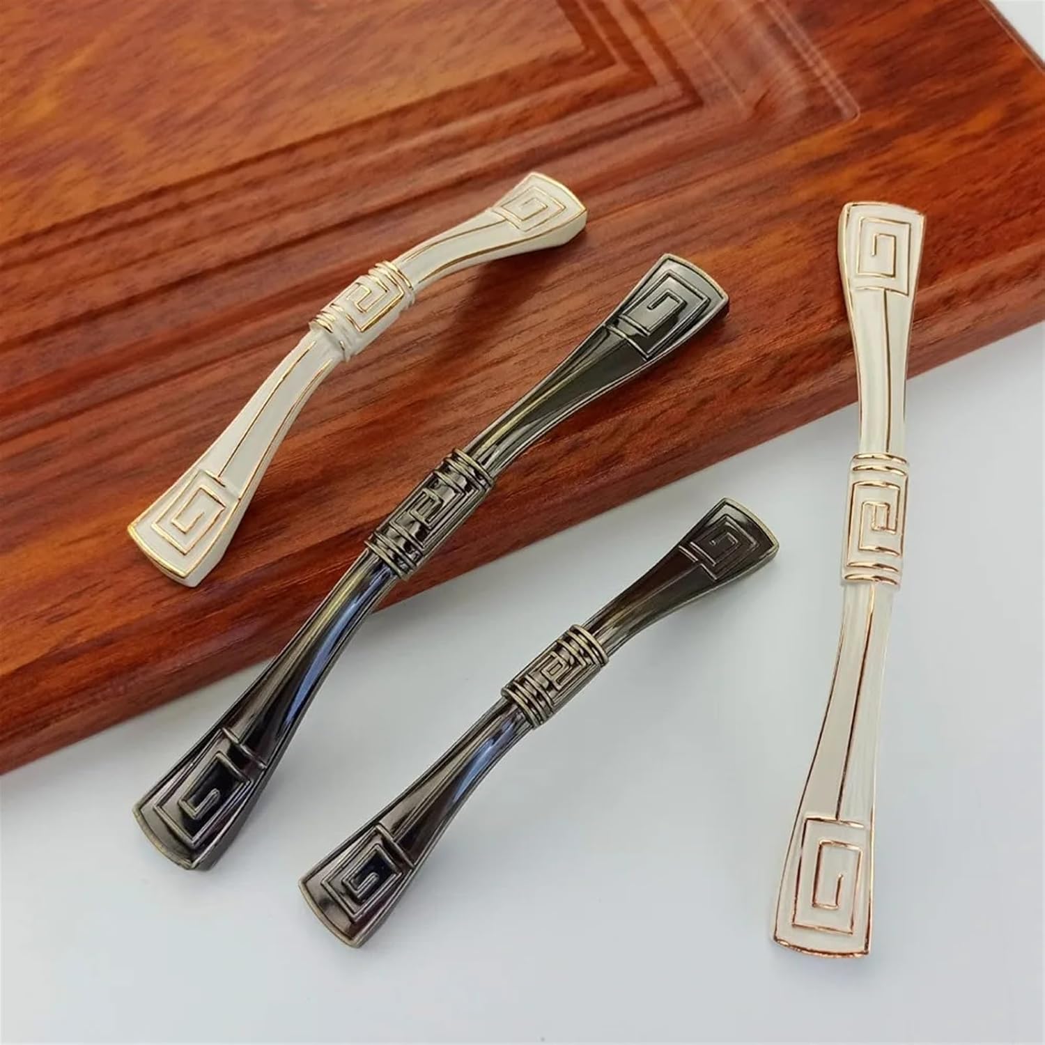 Zinc Alloy Bronze Ivory Handle for Furniture Kitchen Cabinets Pull Door Drawer Wardrobe Cupboard Dresser Wine Cooler Handle 2Pcs(Ivory 128mm)