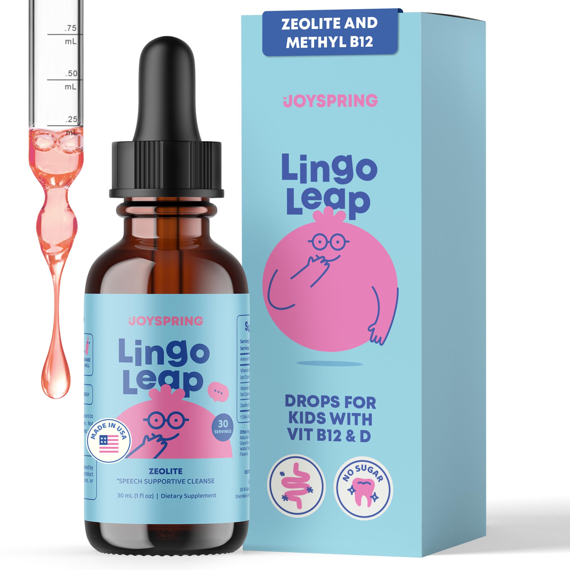 JoySpring LingoLeap – Liquid Kids Formula with Zeolite Clinoptilolite, Methylated B12 & Vitamin D3 | Gentle Daily Support for Kids’ Wellness | Ages 3+ | (1fl oz) 30 Servings