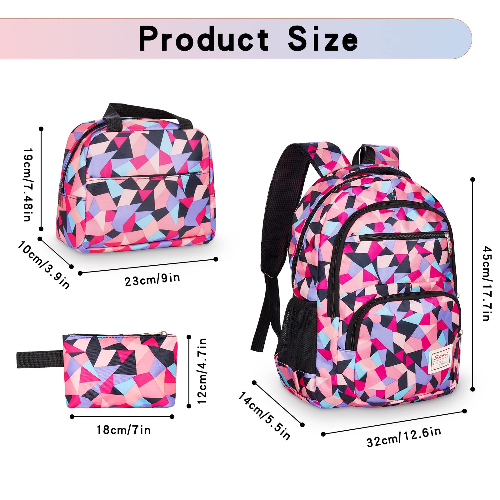 Mochila Escolar Infantil para Niña Niño, 3 Piezas Mochilas Escolares Adolescentes Set, Backpack Mochila Colegio Impermeable con Bolsa de Almuerzo y Estuche para Lápices, Morado