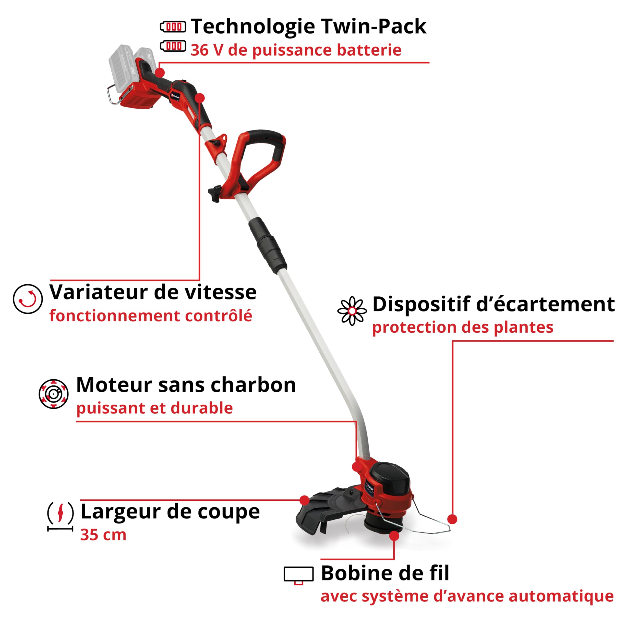 Einhell Professional Coupe-Bordures sans Fil GP-CT 36/35 Li BL-Solo Power X-Change (36 V, Bobine de Fil avec avance Automatique, Moteur Brushless) Livré sans Batterie ni Chargeur