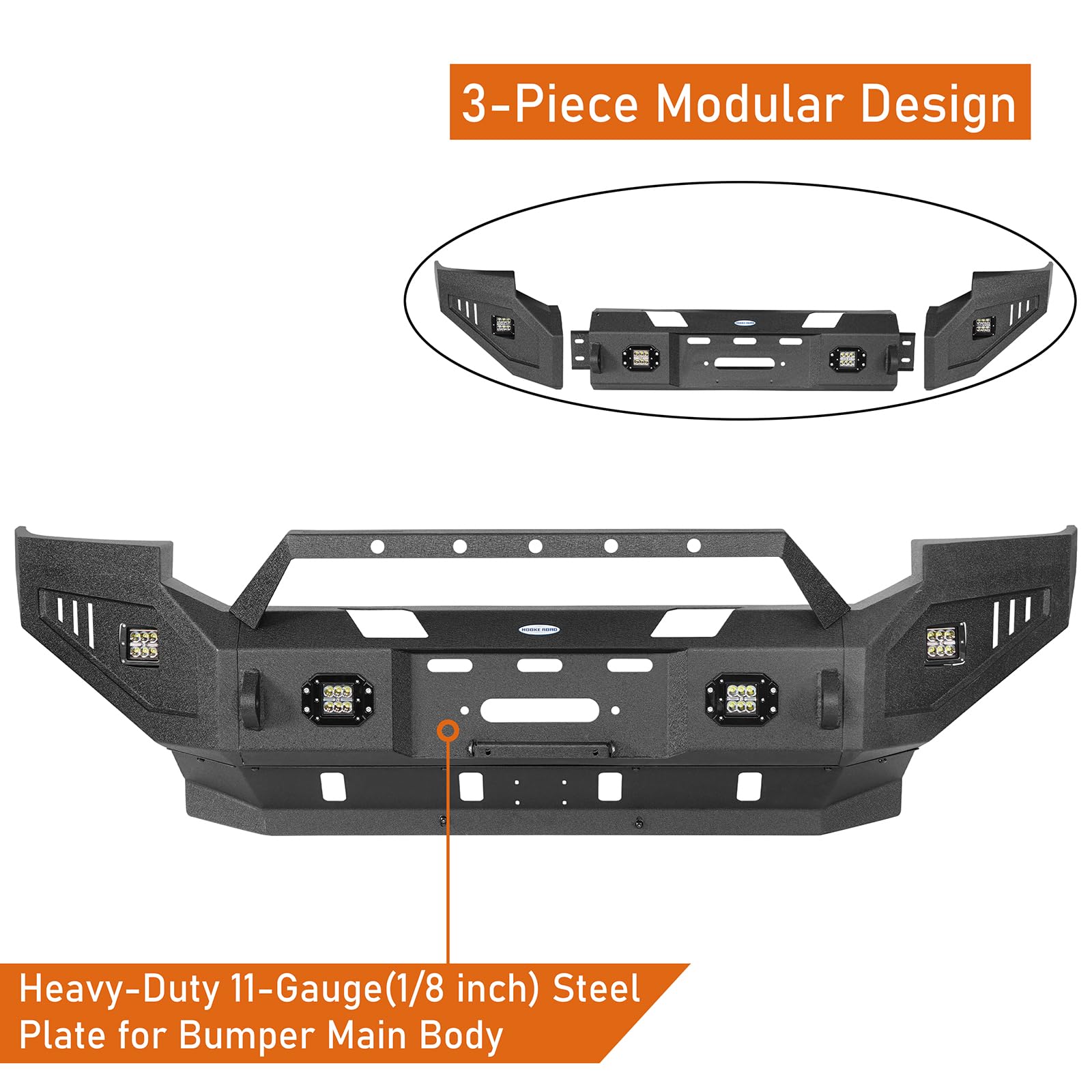 Hooke Road F250 F350 Front and Rear Bumper Set for 2005 2006 2007