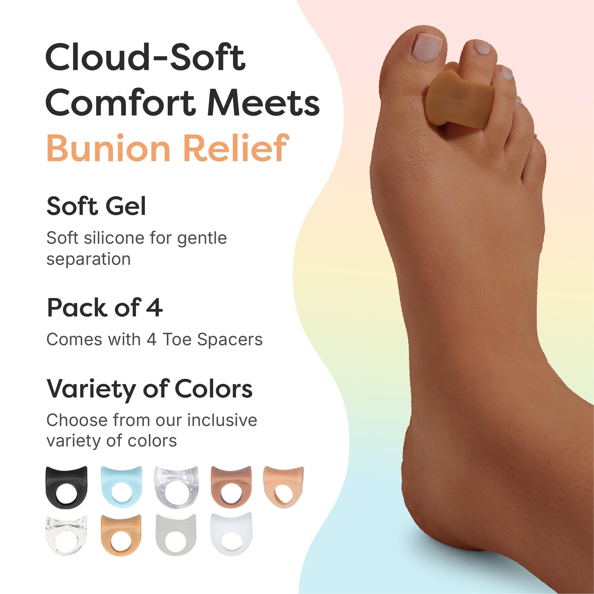 ZenToes Separadores de dedos de gel para dedos superpuestos, juanetes, alineación del dedo gordo del pie, corrector y espaciador, paquete de 4 (miel)