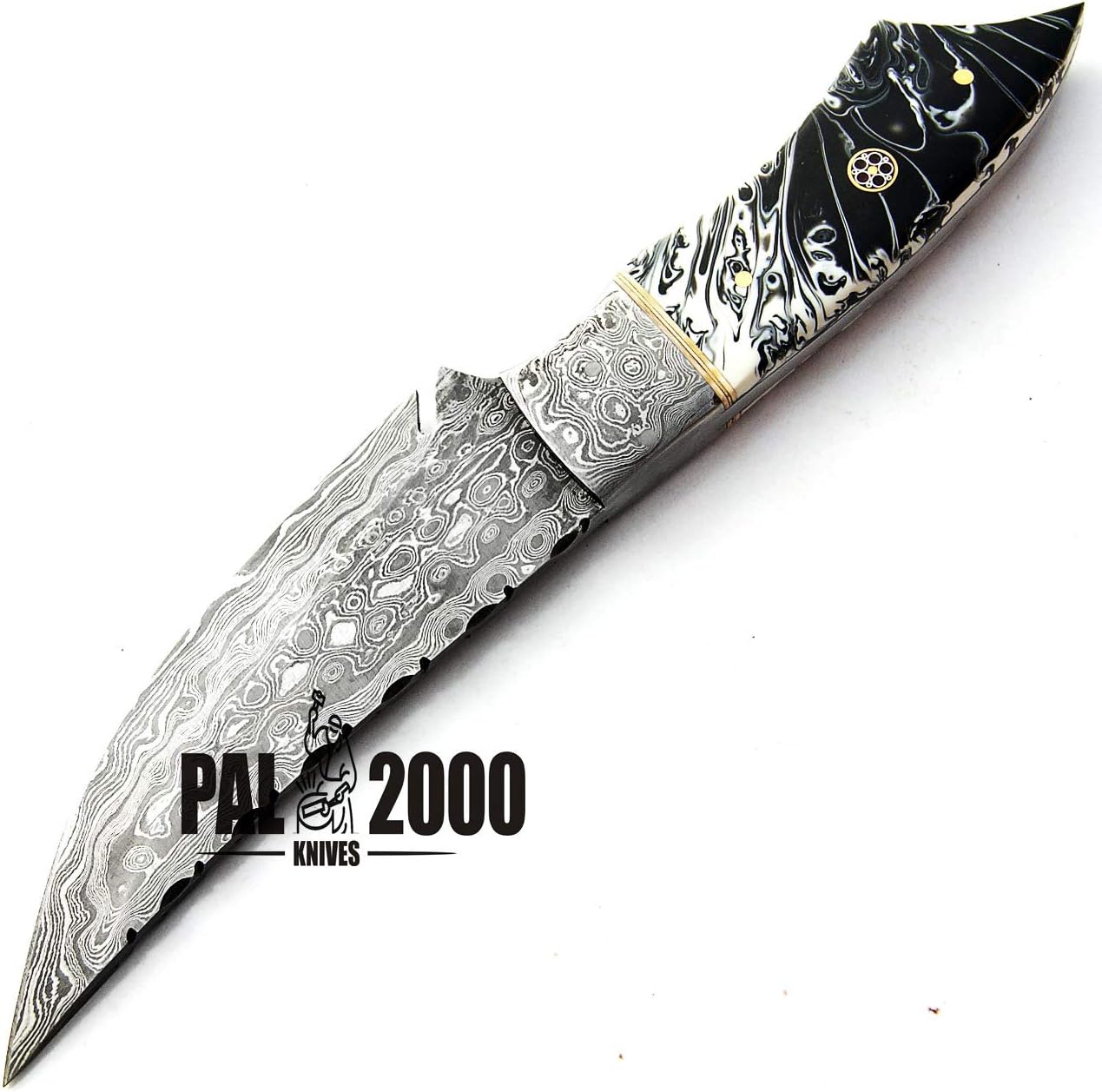 PAL 2000 HUNTING KNIVES KNI-9399 Handmade Damascus Steel Bowie Knife With Leather Sheath