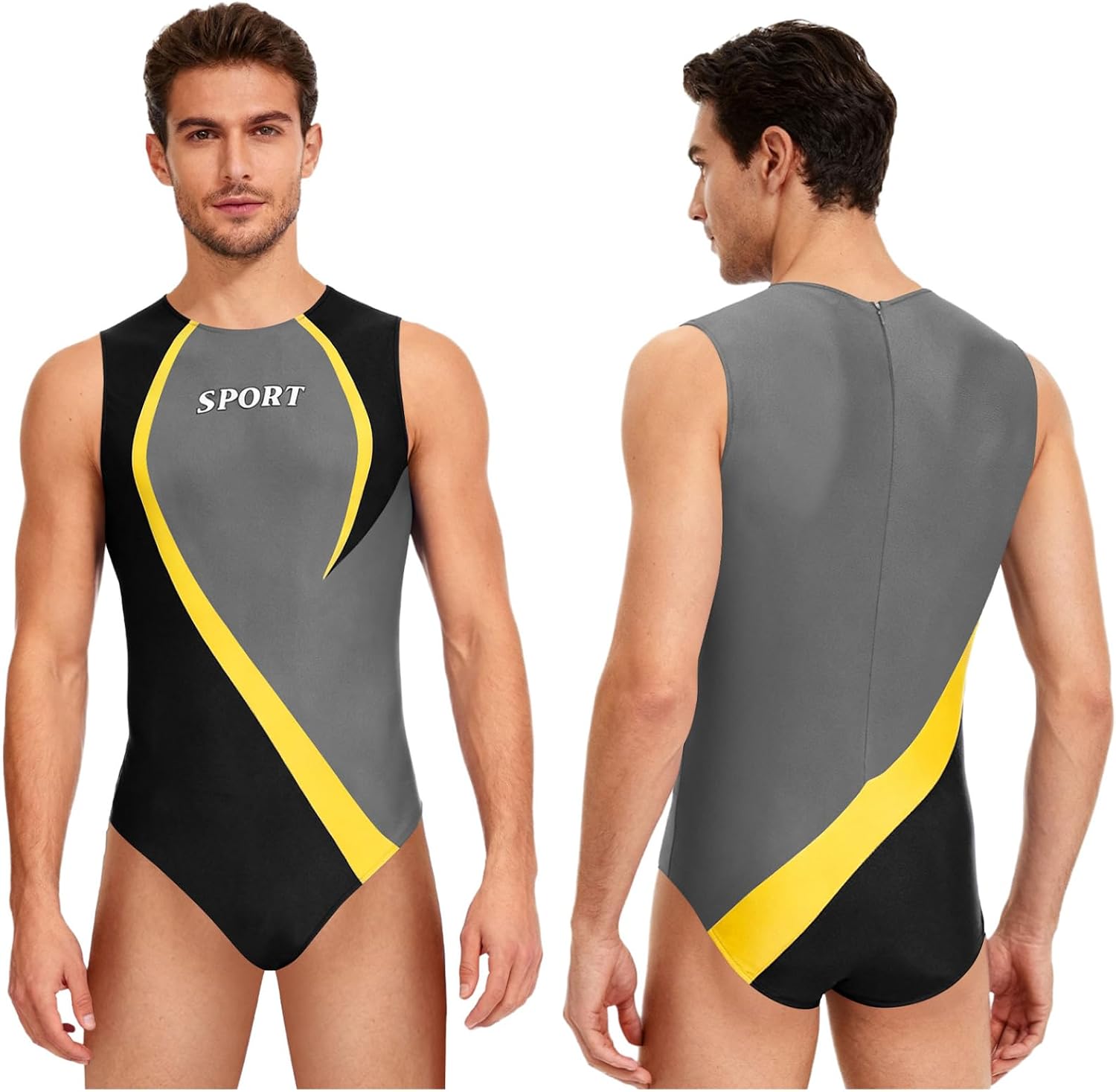 Men Athletic Leotard Sports Jumpsuit Yoga Practice Gymnastics Figure Skating Sparkle Dance Unitards