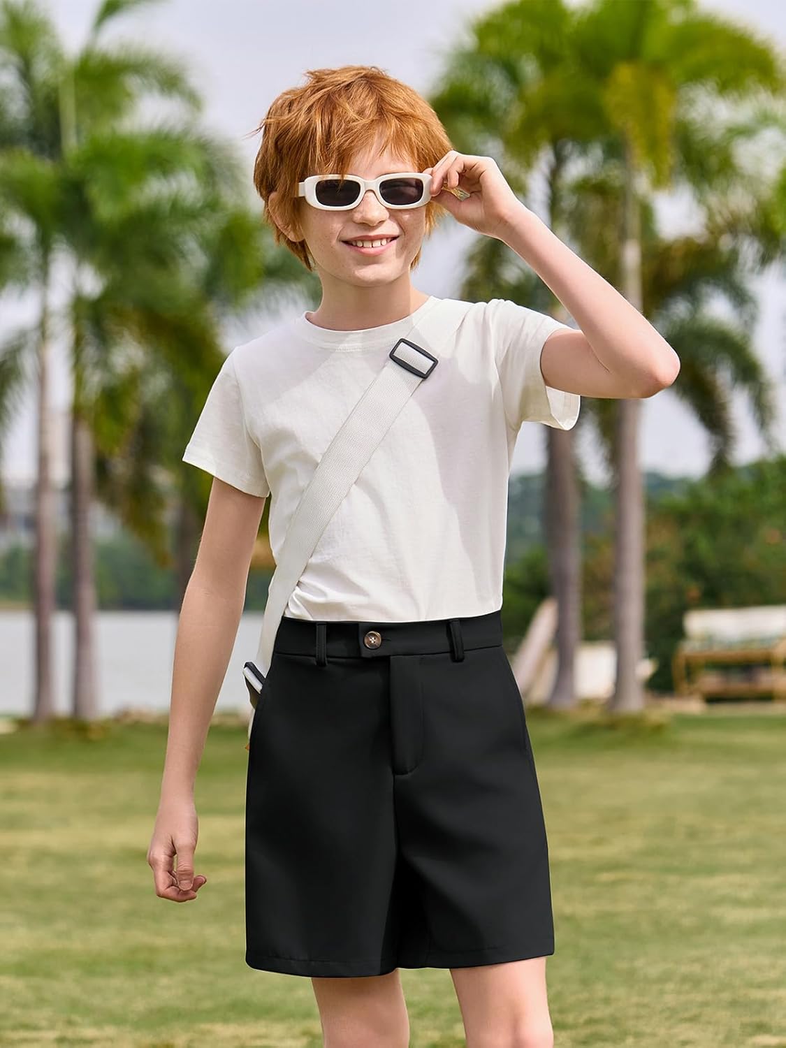 Haloumoning Boys Golf Shorts Kids School Uniform Elastic Waist Flat Front Dress Short with Pockets 5-14 Years - Image 5