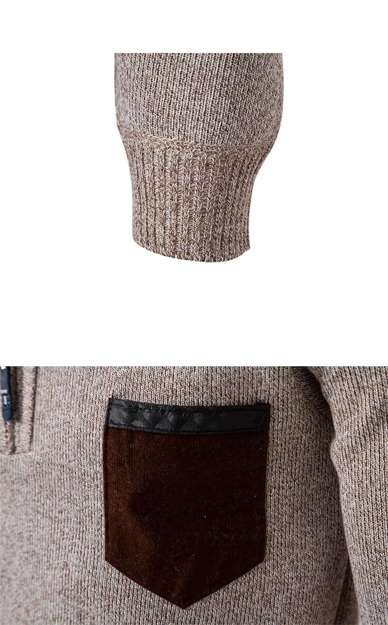 Herren Rollkragenpullover mit halbem Reißverschluss, lange Ärmel, für Herbst und Winter, solide, dicke, warme Strickpullover
