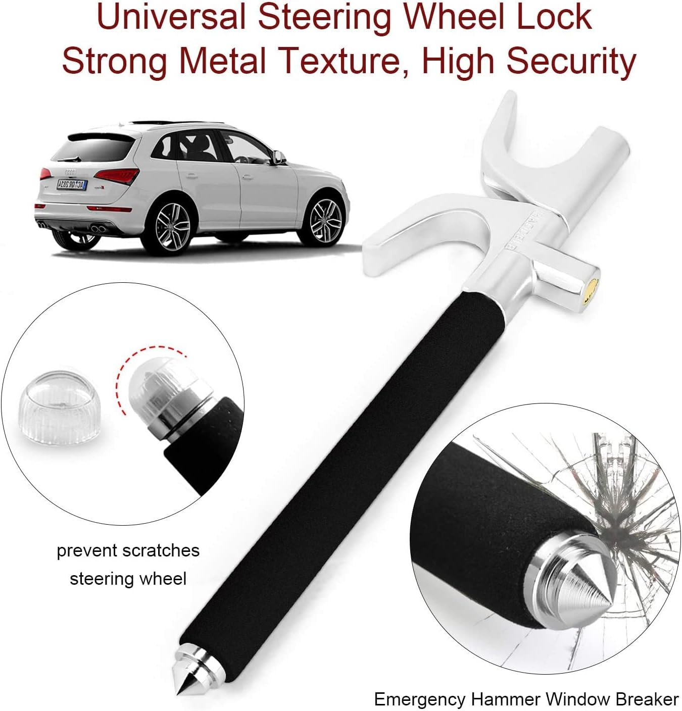 ECLEAR Car Steering Wheel Lock, Universal AntiTheft Retractable Heavy