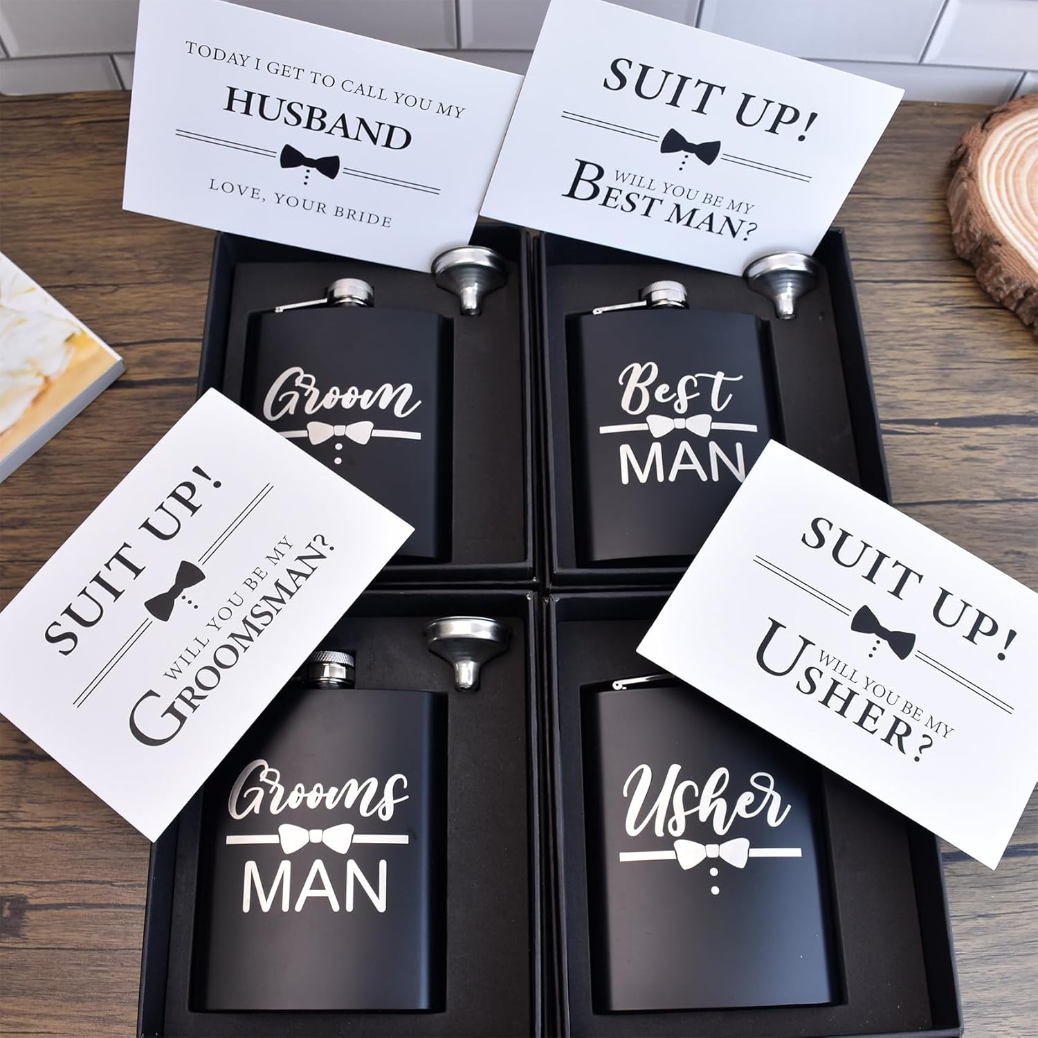 ELEGANTPARK Engraved Groomsman Gifts Set of 8 Groom Best Man Groomsman Flasks Wedding Gifts for Men Bachelor Party Favor Stainless Steel Hip Flask for Liquor with Funnel for Men 8 OZ Black