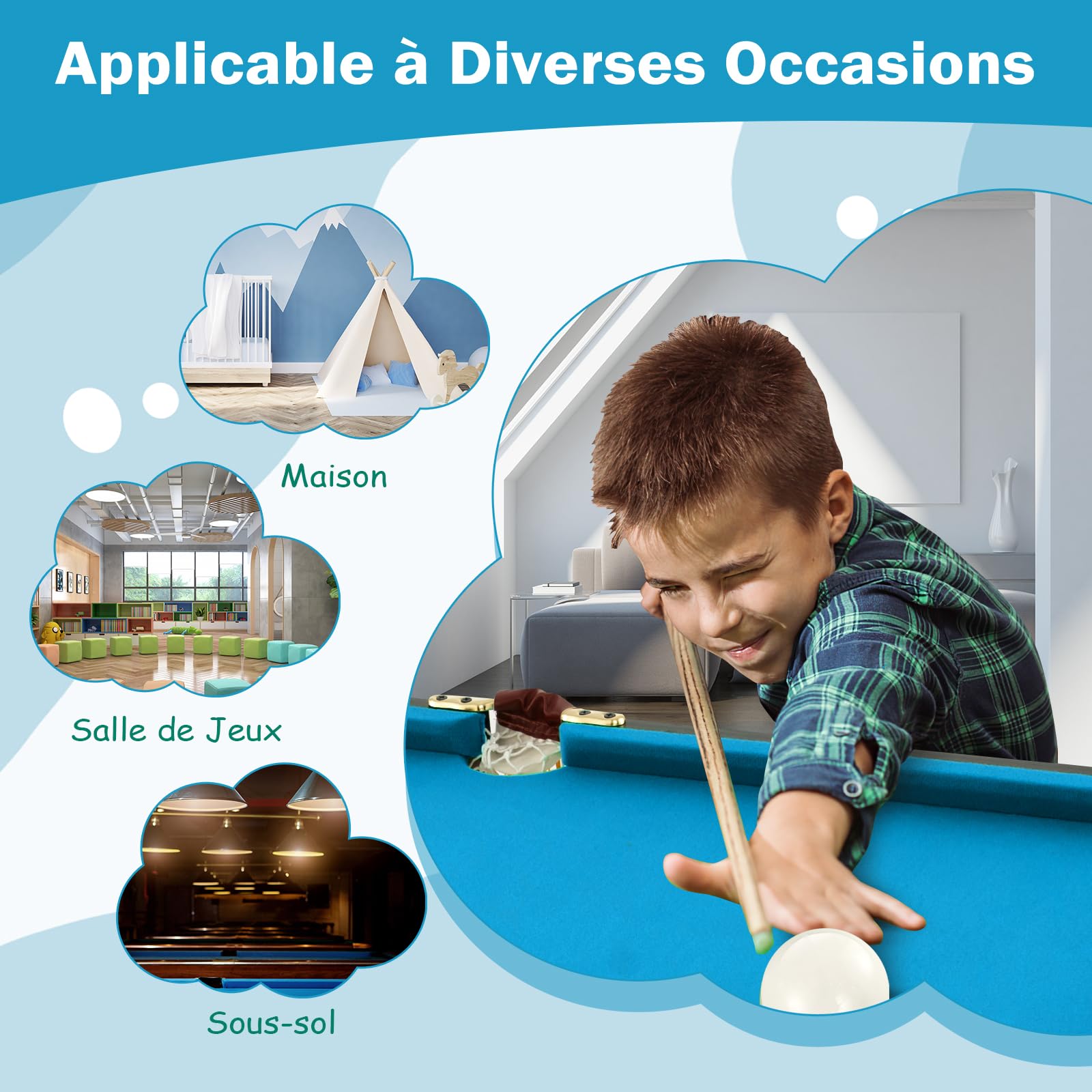 GOPLUS Table de Billard Portable de 122 cm, Mini-Billard avec Pieds Pliables, Jeu d'Arcade d'Intérieur avec 16 Boules, 2 Queues, 2 Craies, 1 Pinceau et 1 Triangle pour Enfants et Adultes