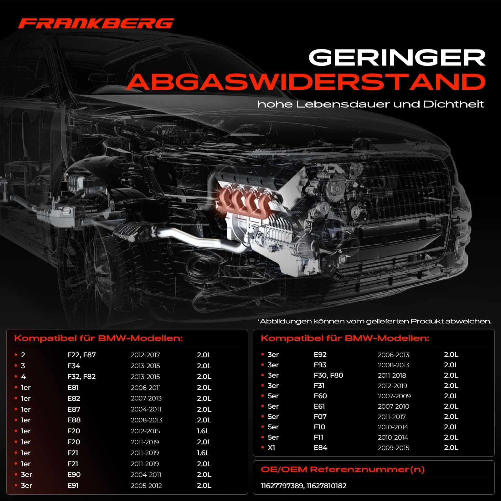 Frankberg Auspuffkrümmer mit Krümmerdichtung Stehbolzen Kompatibel mit 1er E81 E87 1er F20 F21 2 Coupe F22 F87 3er E90 5er E60 X1 E84 X3 E83 Replace# 11627810182
