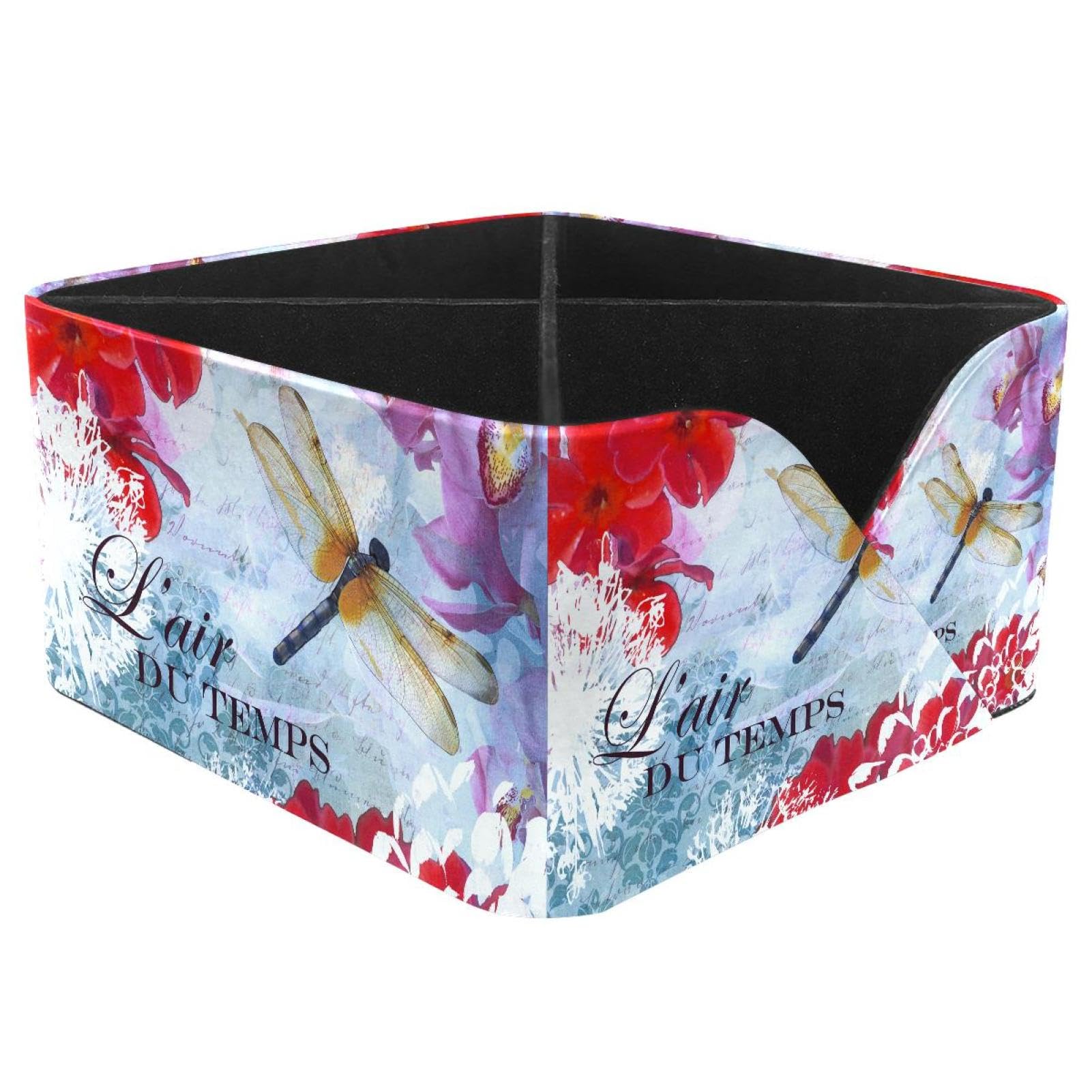 KengjuTesu European Floral Dragonfly Desktop Organizer Pen Holder, Rectangular Pencil Cup for Office, Study and Makeup Stations