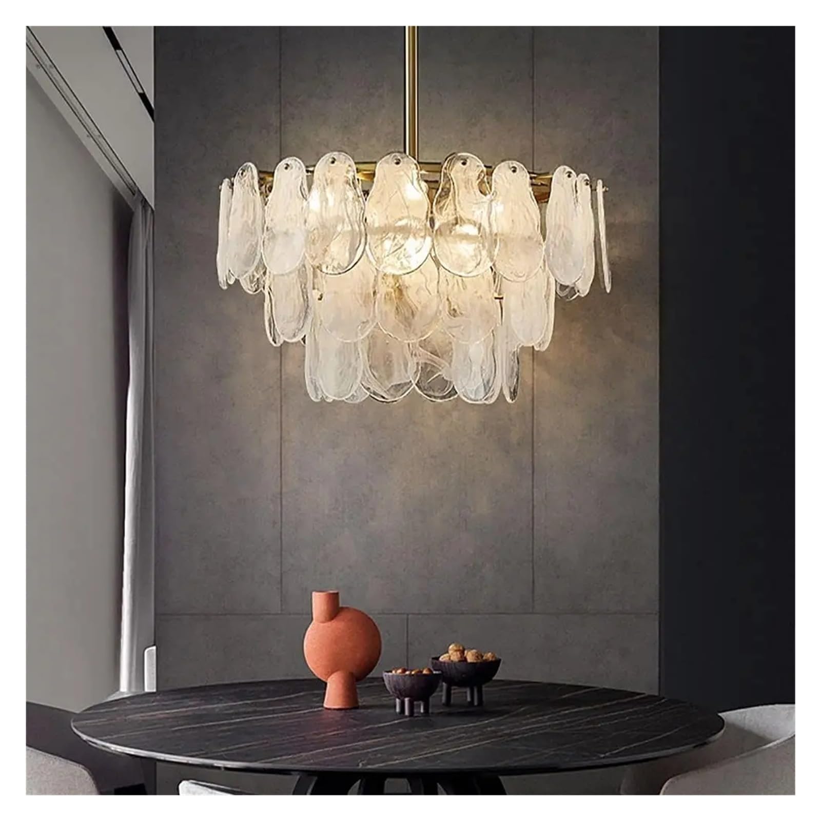 Luksusowa lampa wisząca ze szkła, metalu i kryształów LED do salonu i jadalni (okrągła, 800 mm)