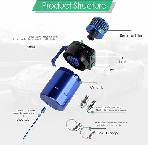 Miniatura 5 de Kit universal de captura de aceite para coche, tanque de depósito automotriz desconcertado polaco de 10.1 fl oz con respiradero de aluminio compacto