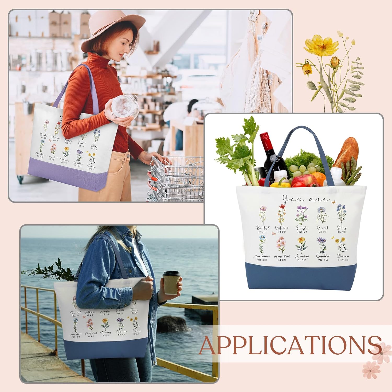 10 Pcs Christian Gift Inspirational Bible Verse Tote Bags Religious Gift Flowers Reusable Grocery Christmas - Image 6